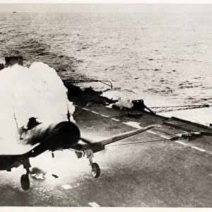 World War II - Corsair lands in flames on aircraft carrier