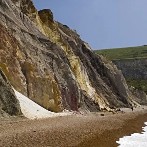 The beach and multi-coloured cliffs at Alum Bay, Isle of Wight, Hampshire