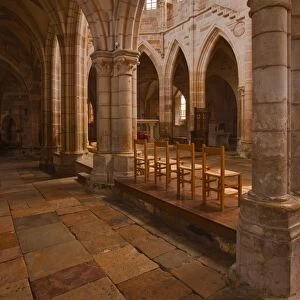 Looking down an aisle in the church of Notre Dame, Saint Pere, Yonne, Burgundy, France, Europe