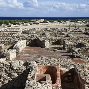 Phoenician ruins with Mediterranean Sea beyond, Kerkouane Archaeological Site