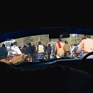 View of traffic through taxi windscreen
