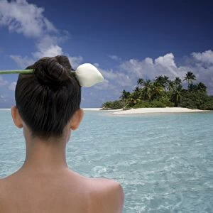 Woman at the atoll of Rhiveli, Maldives, Indian Ocean, Asia