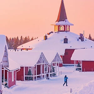 Europe, Finland, a tourist visiting Santa Claus village in Rovaniemi