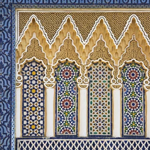 Ornate detail with coloured tiles, Royal Palace, Fez-el-Jedid, Fez (Fes), Morocco