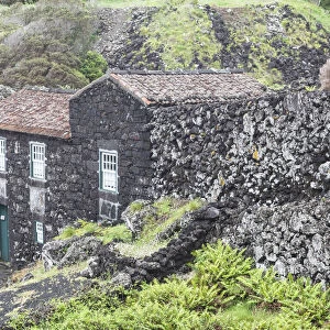 Portugal, Azores, Pico Island, Porto Cachorro, old fishing community set in volcanic rock