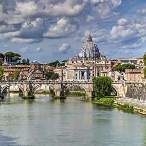 Tiber river and St. Peters Basilica church, Rome, Lazio, Italy