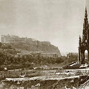 View of the Scott Monument, Edinburgh, and Princes Street with Edinburgh Castle