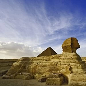 The Great Sphinx of Giza, a half lion half human statue, on the Giza Plateau on the