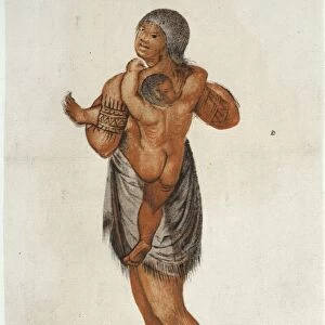 ALGONQUIAN WOMAN, 1585. Carolina Algonquian Native American woman and baby of Pomeiooc