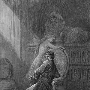 DORE: THE RAVEN, 1882. On this home by Horror haunted. Engraving by Gustave Dore