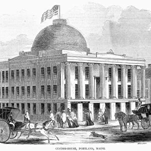 MAINE: PORTLAND, 1853. The Custom House at Portland, Maine. Wood engraving, American, 1853