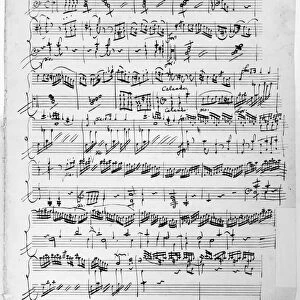 MOZART: SONATA. Autograph manuscript page from Wolfgang Amadeus Mozarts Piano Sonata No