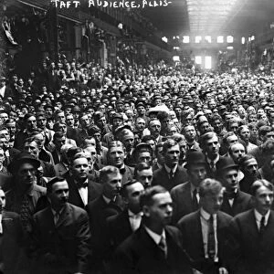 PRESIDENTIAL CAMPAIGN, 1908. A crowd gathered inside an Allis-Chalmers Manufacturing Company plant in West Allis, Wisconsin, to hear Republican candidate William Howard Taft speak on his whistle-stop tour during the U. S. presidential campaign of 1908