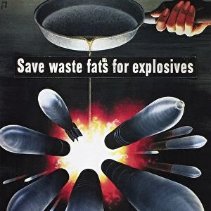 Save waste fats for explosives. Take them to your meat dealer. American World War II poster, 1943, by Henry Koerner