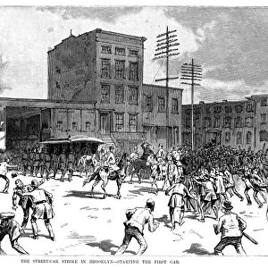 STREETCAR STRIKE, 1889. A riot in Brooklyn during the streetcar strike in New York, January 1889