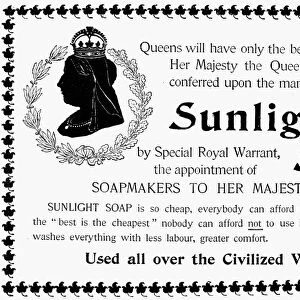 SUNLIGHT SOAP AD, 1896. English newspaper advertisement, 1896