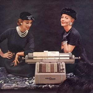 1950s USA burroughs sensimatic adding machines equipment womens hats secretaries