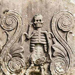 A skeleton engraved on a gravestone, Kirkoswald, Scotland