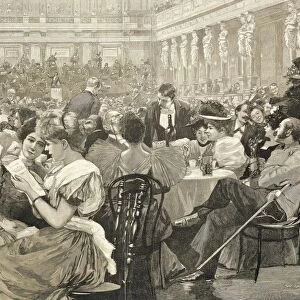 Austria, Vienna, Musicians in a cafe, engraving