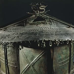 Bronze funerary urn in shape of house, from Vulci, province of Viterbo, Detail