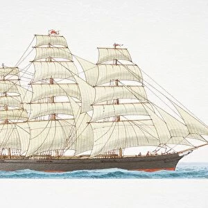 19th century clipper ship at sea