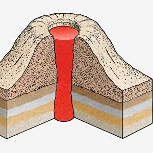 Cross-section illustration of an ash-cinder volcano