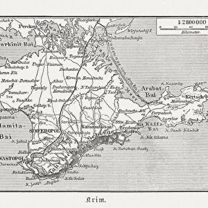 Historical map of Crimea (Ukraine / Russia), wood engraving, published in 1897