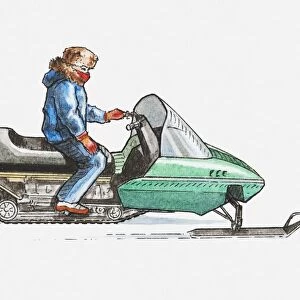 Illustration of man on snowmobile