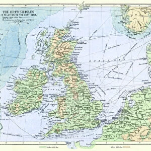 Old map of British Isles in relation to the continent