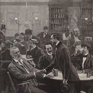 American author Walt Whitman at Pfaffs beer cellar, New York, 1857 (engraving)