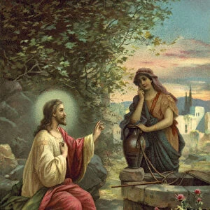 Christ and the Woman of Samaria (colour litho)