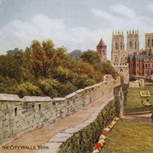 The City Walls, York (colour litho)