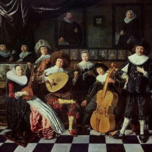 Family Making Music (oil on panel)