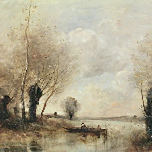 Fishermen moored at a bank (oil on canvas)