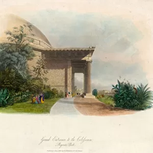 Grand entrance to the Colosseum, Regents Park, London (coloured engraving)