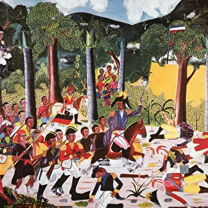 Haitians under Jean Jacques Dessalines defeat Napoleons troops (oil on canvas)