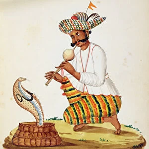 An Indian Snake Charmer with a Cobra, from a French album of drawings (colour litho)