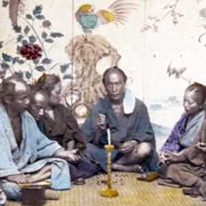 Japanese tea ceremony, 1890 (hand-coloured photo)