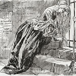 Lady Dedlock and Jo. "He was put there, " says Jo, holding to the bars and looking in, while Lady Dedlock shrinks into a corner. Illustration by Harry Furniss for the Charles Dickens novel Bleak House, from The Testimonial Edition