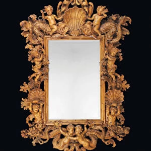 Large North Italian carved pine mirror, early 18th century (mirror in pine frame)