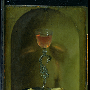 Still Life with Bread and Wine Glass (oil on panel)