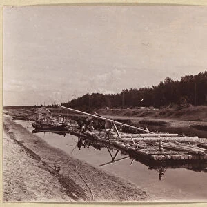 Log rafts, Volga-Baltic Waterway, Russia, 1909 (b / w photo)