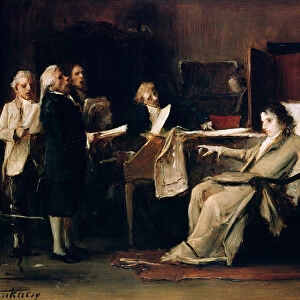 Mozart directing his Requiem on his deathbed (oil on canvas)