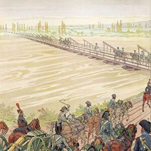 Napoleon crossing the Rhine, 1 October 1805 (colour litho)