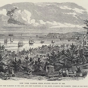 New York Harbor from Staten Island in 1850 (litho)