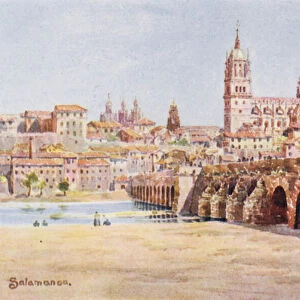 Northern Spain: Salamanca, From the left bank of the Tormes (colour litho)