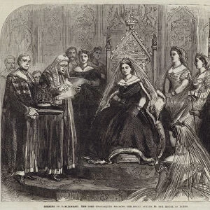 Opening of Parliament, the Lord Chancellor reading the Royal Speech in the House of Lords (engraving)