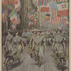 A pit oresco procession for the Victory in New York (colour litho)