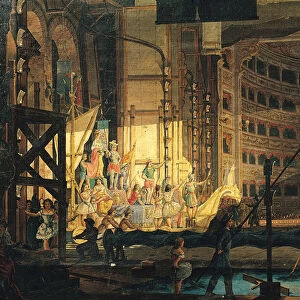 Preparing Scenery in a Theatre (oil on panel)