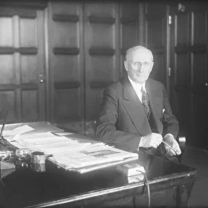 Robert P. Lamont, U. S. Secretary of Commerce during the Great Depression, Portrait at his Desk, Washington DC, USA, 1931 (b/w photo)